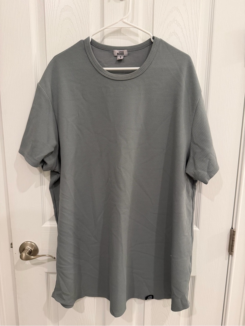 One Bone - Men's Crewneck Textured Tee in Sage Gray - XXL
